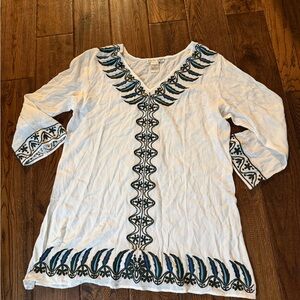 CUTE OPTIONS Embroidered White and Blue Women's Top Size M
